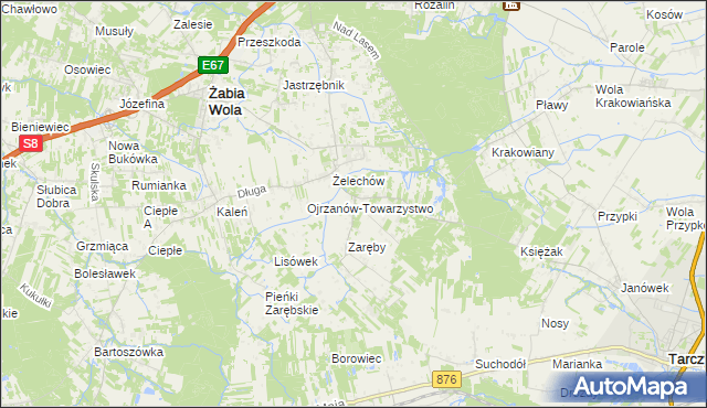 mapa Ojrzanów gmina Żabia Wola, Ojrzanów gmina Żabia Wola na mapie Targeo