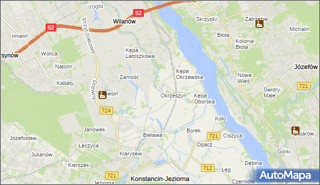 mapa Okrzeszyn gmina Konstancin-Jeziorna, Okrzeszyn gmina Konstancin-Jeziorna na mapie Targeo