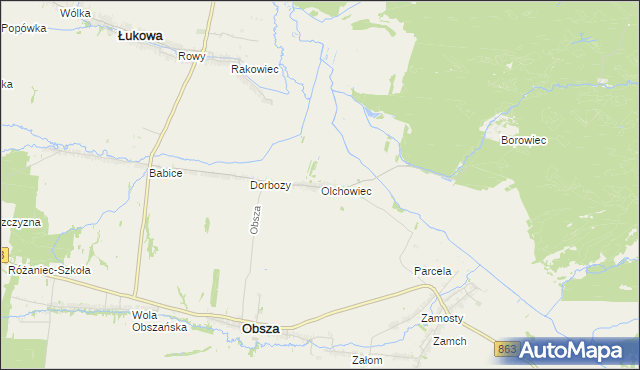 mapa Olchowiec gmina Obsza, Olchowiec gmina Obsza na mapie Targeo