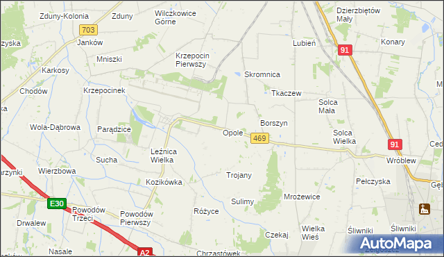 mapa Opole gmina Parzęczew, Opole gmina Parzęczew na mapie Targeo