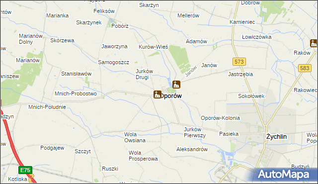 mapa Oporów powiat kutnowski, Oporów powiat kutnowski na mapie Targeo