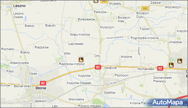 mapa Orły gmina Ożarów Mazowiecki, Orły gmina Ożarów Mazowiecki na mapie Targeo