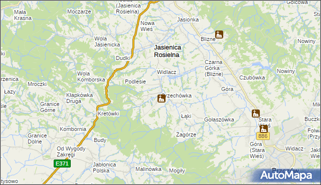 mapa Orzechówka gmina Jasienica Rosielna, Orzechówka gmina Jasienica Rosielna na mapie Targeo