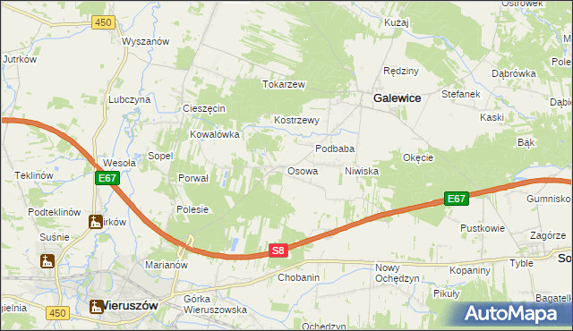 mapa Osowa gmina Galewice, Osowa gmina Galewice na mapie Targeo