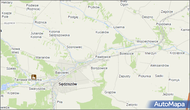 mapa Pawłowice gmina Sędziszów, Pawłowice gmina Sędziszów na mapie Targeo