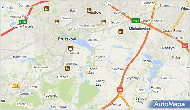 mapa Pęcice, Pęcice na mapie Targeo
