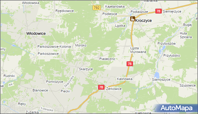 mapa Piaseczno gmina Kroczyce, Piaseczno gmina Kroczyce na mapie Targeo