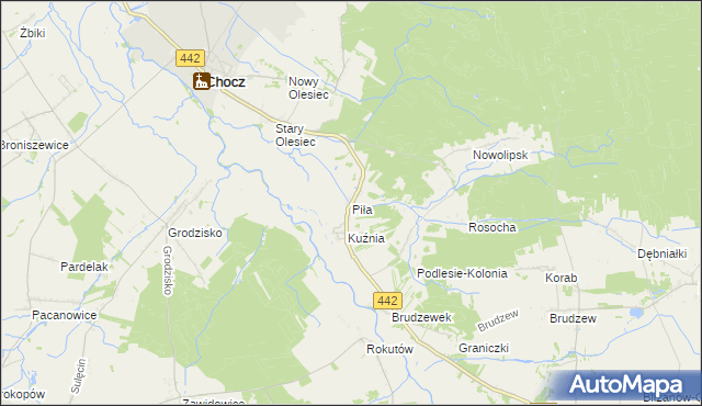 mapa Piła gmina Chocz, Piła gmina Chocz na mapie Targeo