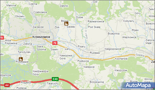 mapa Pisary gmina Zabierzów, Pisary gmina Zabierzów na mapie Targeo