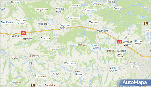 mapa Podlesie gmina Pilzno, Podlesie gmina Pilzno na mapie Targeo