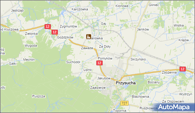 mapa Pomyków gmina Przysucha, Pomyków gmina Przysucha na mapie Targeo