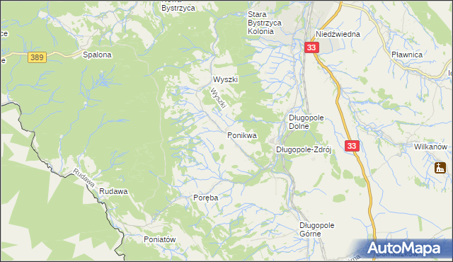 mapa Ponikwa gmina Bystrzyca Kłodzka, Ponikwa gmina Bystrzyca Kłodzka na mapie Targeo