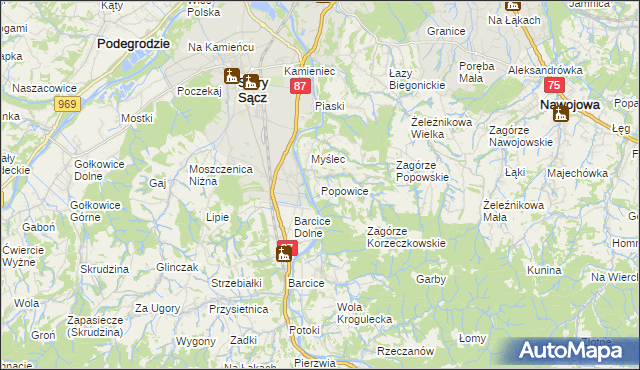 mapa Popowice gmina Stary Sącz, Popowice gmina Stary Sącz na mapie Targeo