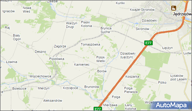 mapa Potok Wielki gmina Jędrzejów, Potok Wielki gmina Jędrzejów na mapie Targeo