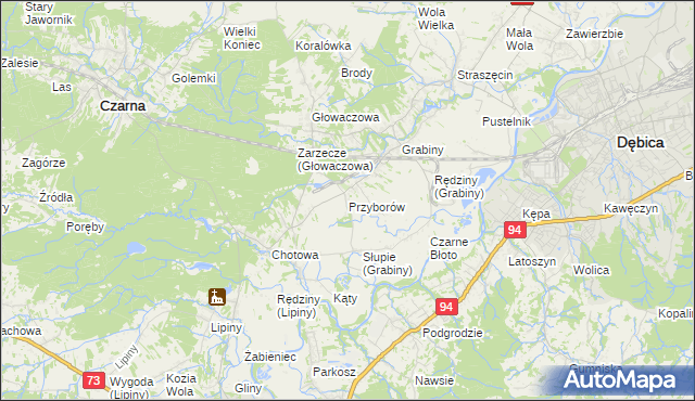 mapa Przyborów gmina Czarna, Przyborów gmina Czarna na mapie Targeo