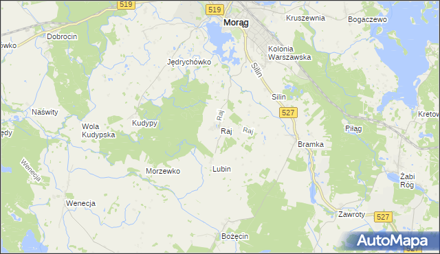 mapa Raj gmina Morąg, Raj gmina Morąg na mapie Targeo