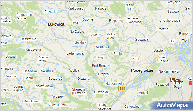 mapa Rogi gmina Podegrodzie, Rogi gmina Podegrodzie na mapie Targeo