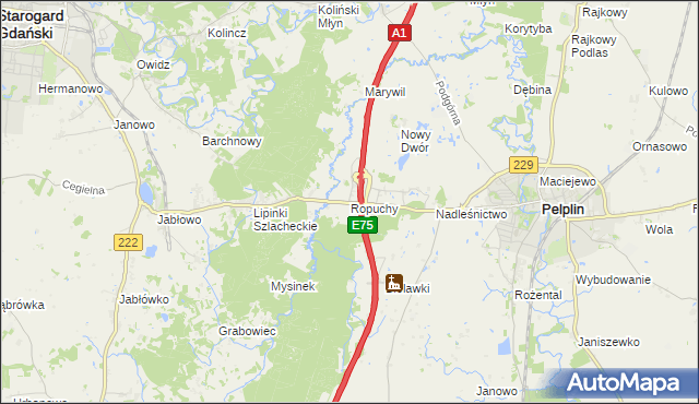 mapa Ropuchy, Ropuchy na mapie Targeo