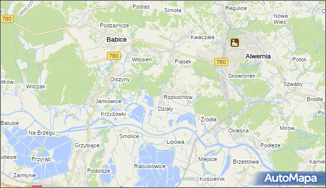 mapa Rozkochów gmina Babice, Rozkochów gmina Babice na mapie Targeo