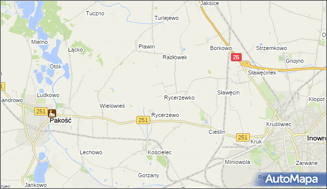 mapa Rycerzewko gmina Pakość, Rycerzewko gmina Pakość na mapie Targeo