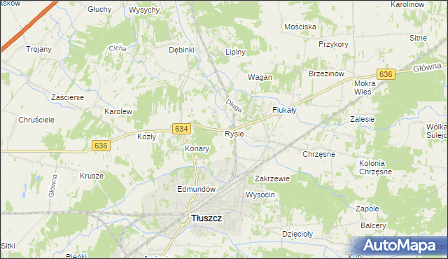mapa Rysie gmina Tłuszcz, Rysie gmina Tłuszcz na mapie Targeo