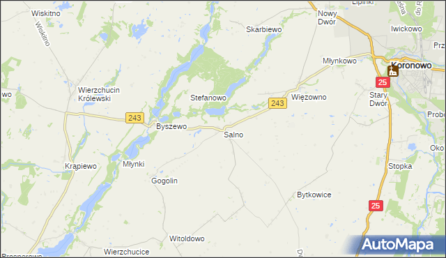 mapa Salno gmina Koronowo, Salno gmina Koronowo na mapie Targeo