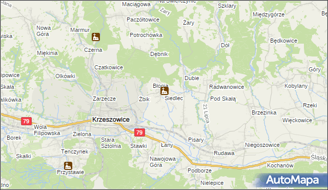 mapa Siedlec gmina Krzeszowice, Siedlec gmina Krzeszowice na mapie Targeo