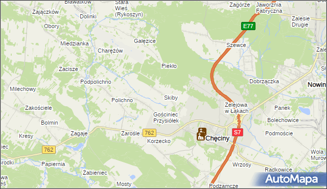 mapa Skiby gmina Chęciny, Skiby gmina Chęciny na mapie Targeo