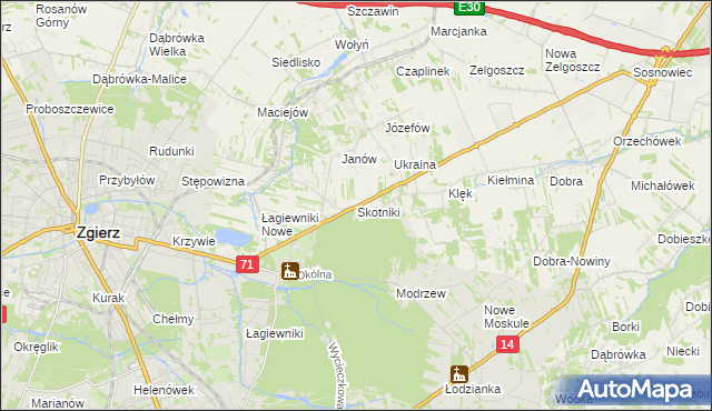 mapa Skotniki gmina Zgierz, Skotniki gmina Zgierz na mapie Targeo