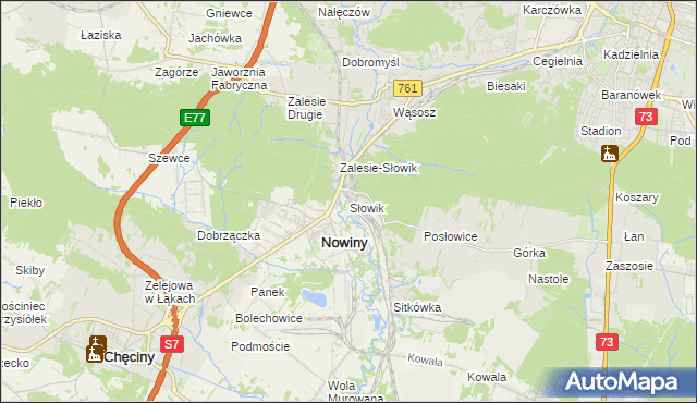 mapa Słowik gmina Sitkówka-Nowiny, Słowik gmina Sitkówka-Nowiny na mapie Targeo