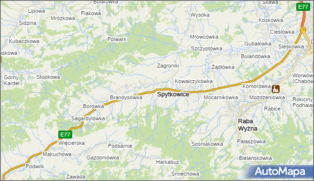 mapa Spytkowice powiat nowotarski, Spytkowice powiat nowotarski na mapie Targeo