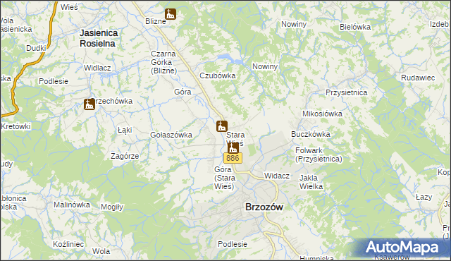 mapa Stara Wieś gmina Brzozów, Stara Wieś gmina Brzozów na mapie Targeo