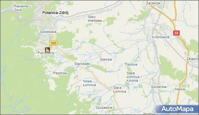 mapa Starków gmina Kłodzko, Starków gmina Kłodzko na mapie Targeo