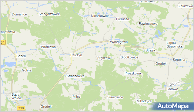 mapa Stęszów gmina Wołów, Stęszów gmina Wołów na mapie Targeo