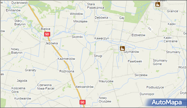 mapa Strugi gmina Teresin, Strugi gmina Teresin na mapie Targeo