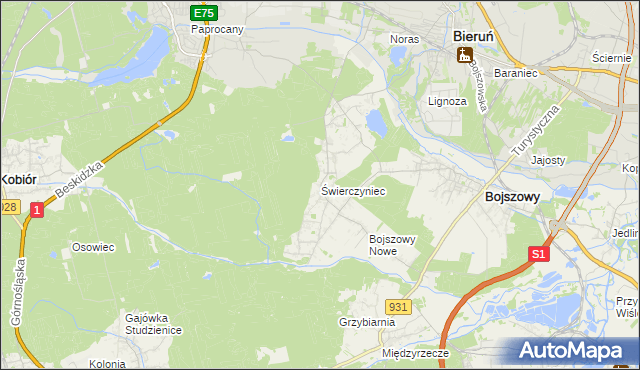 mapa Świerczyniec gmina Bojszowy, Świerczyniec gmina Bojszowy na mapie Targeo