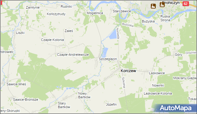 mapa Szczeglacin, Szczeglacin na mapie Targeo