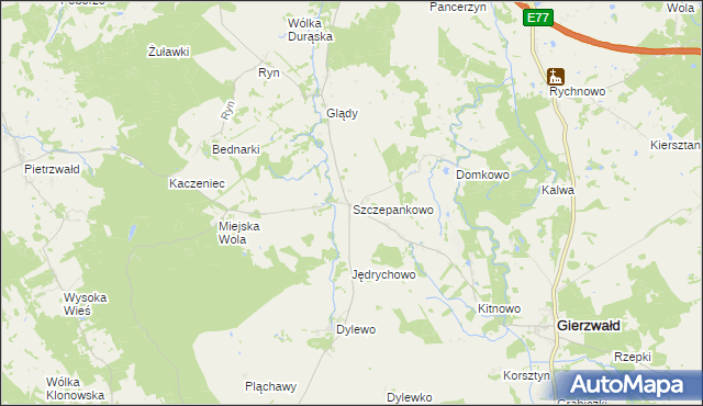 mapa Szczepankowo gmina Grunwald, Szczepankowo gmina Grunwald na mapie Targeo