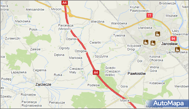 mapa Szczytna gmina Pawłosiów, Szczytna gmina Pawłosiów na mapie Targeo