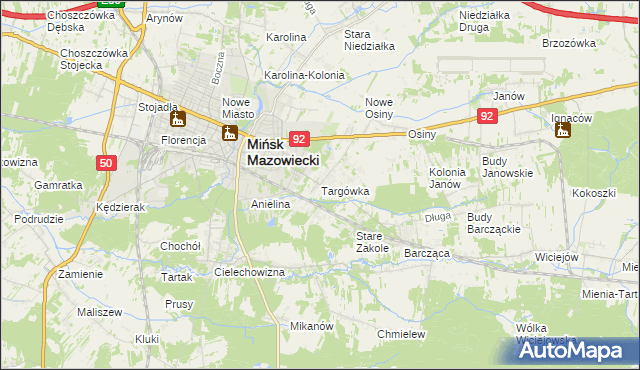 mapa Targówka gmina Mińsk Mazowiecki, Targówka gmina Mińsk Mazowiecki na mapie Targeo