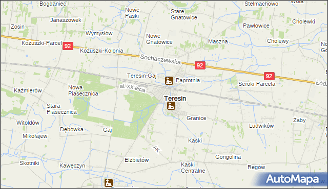 mapa Teresin powiat sochaczewski, Teresin powiat sochaczewski na mapie Targeo