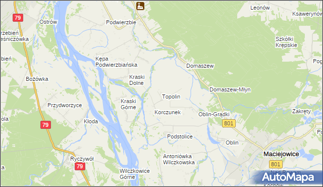 mapa Topolin gmina Maciejowice, Topolin gmina Maciejowice na mapie Targeo