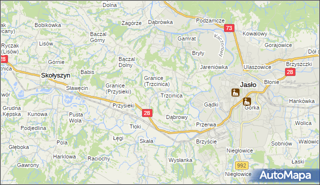 mapa Trzcinica gmina Jasło, Trzcinica gmina Jasło na mapie Targeo