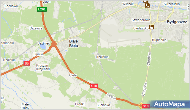 mapa Trzciniec gmina Białe Błota, Trzciniec gmina Białe Błota na mapie Targeo