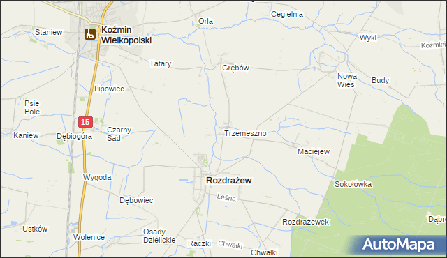 mapa Trzemeszno gmina Rozdrażew, Trzemeszno gmina Rozdrażew na mapie Targeo