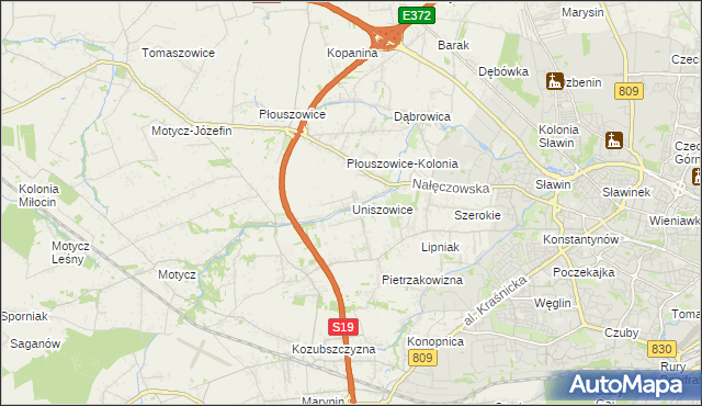 mapa Uniszowice, Uniszowice na mapie Targeo