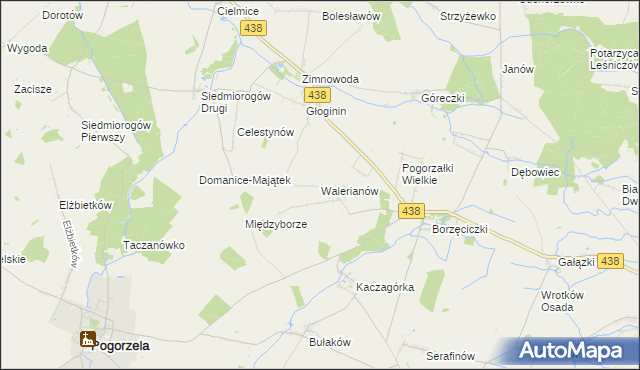 mapa Walerianów gmina Koźmin Wielkopolski, Walerianów gmina Koźmin Wielkopolski na mapie Targeo