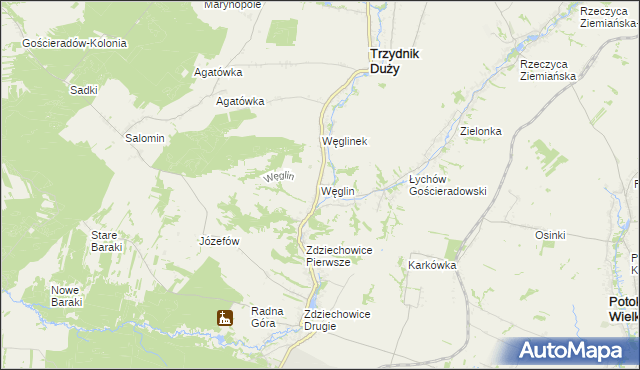 mapa Węglin gmina Trzydnik Duży, Węglin gmina Trzydnik Duży na mapie Targeo