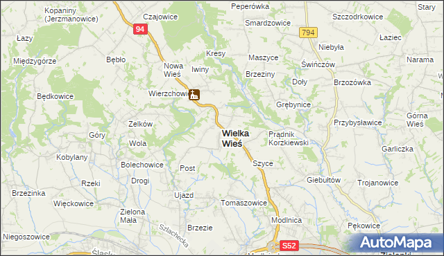 mapa Wielka Wieś powiat krakowski, Wielka Wieś powiat krakowski na mapie Targeo