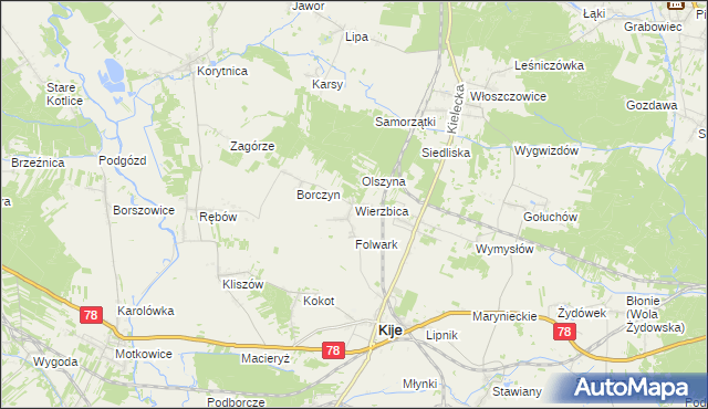 mapa Wierzbica gmina Kije, Wierzbica gmina Kije na mapie Targeo